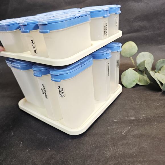 Tupperware Modular Mates Spice Carousel Set Of 16 Shaker Containers Vintage Blue - Picture 5 of 10